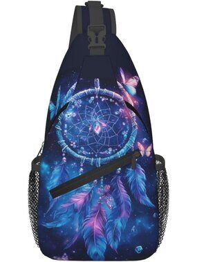 Unisex Butterfly Catcher Sling Backpack Chest Rainbow Rabbit Crossbody Bag